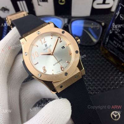 Replica Hublot Classic Fusion 43mm Watches Silver Dial Rose Gold